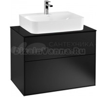 Тумба с раковиной Villeroy & Boch Finion 80 black matt lacquer, glass black matt, с настенным освещением
