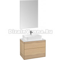 Мебель для ванной Villeroy & Boch Finion 80 oak veneer, glass white matt, с настенным освещением