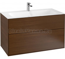 Тумба с раковиной Villeroy & Boch Finion 100 walnut veneer, с настенным освещением