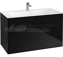 Тумба с раковиной Villeroy & Boch Finion 100 glossy black lacquer, с настенным освещением