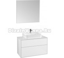 Мебель для ванной Villeroy & Boch Finion 100 glossy white lacquer, glass white matt, с настенным освещением