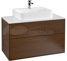 Тумба с раковиной Villeroy & Boch Finion 100 walnut veneer, glass white matt, с настенным освещением