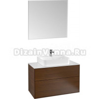 Мебель для ванной Villeroy & Boch Finion 100 walnut veneer, glass white matt, с настенным освещением