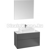 Мебель для ванной Villeroy & Boch Finion 100 anthracite matt lacquer, glass white matt, с настенным освещением