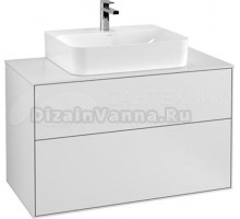 Тумба с раковиной Villeroy & Boch Finion 100 white matt lacquer, glass white matt, с настенным освещением