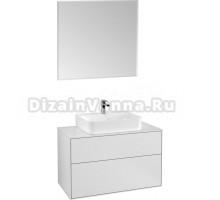 Мебель для ванной Villeroy & Boch Finion 100 white matt lacquer, glass white matt, с настенным освещением