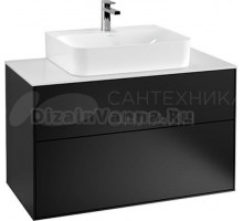Тумба с раковиной Villeroy & Boch Finion 100 black matt lacquer, glass white matt, с настенным освещением