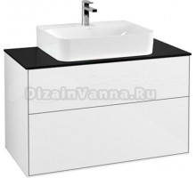 Тумба с раковиной Villeroy & Boch Finion 100 glossy white lacquer, glass black matt, с настенным освещением