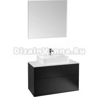 Мебель для ванной Villeroy & Boch Finion 100 black matt lacquer, glass white matt, с настенным освещением