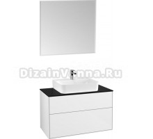 Мебель для ванной Villeroy & Boch Finion 100 glossy white lacquer, glass black matt, с настенным освещением