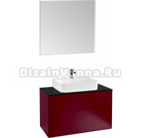 Мебель для ванной Villeroy & Boch Finion 100 peony matt lacquer, glass black matt, с настенным освещением