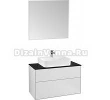 Мебель для ванной Villeroy & Boch Finion 100 white matt lacquer, glass black matt, с настенным освещением