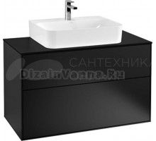 Тумба с раковиной Villeroy & Boch Finion 100 black matt lacquer, glass black matt, с настенным освещением