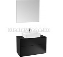 Мебель для ванной Villeroy & Boch Finion 100 black matt lacquer, glass black matt, с настенным освещением