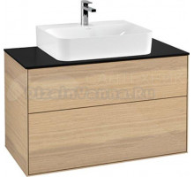 Тумба с раковиной Villeroy & Boch Finion 100 oak veneer, glass black matt, с настенным освещением