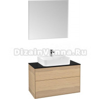 Мебель для ванной Villeroy & Boch Finion 100 oak veneer, glass black matt, с настенным освещением