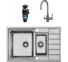 Комплект Мойка кухонная Seaman Eco Roma SMR-7850B с клапан-автоматом + Смеситель Seaman Eco Venice SSN-1339 для кухонной мойки + Измельчитель отходов