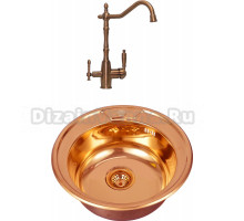 Комплект Мойка кухонная Seaman Eco Wien SWT-490-Copper polish + Смеситель Seaman Barcelone SSL-5387 Copper для кухонной мойки