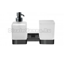 Дозатор для мыла и стакан Inda Lea A1810DNE21 настенный, цвет: черный матовый