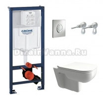 Инсталляция Grohe с безободковым унитазом Omnires Denver DENVERMWBP, сиденье микролифт, комплект 