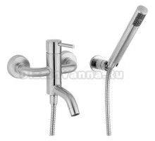 Смеситель Cisal Xion настенный для ванны/душа с ручной лейкой, держателем и шлангом 150 см, цвет нержавеющая сталь