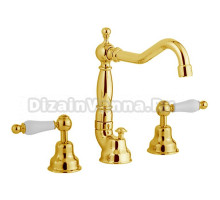 Смеситель Cisal Arcana Toscana на 3 отверстия для раковины, с донным клапаном, цвет золото/белый
