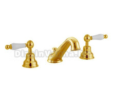 Смеситель Cisal Arcana Toscana для раковины на 3 отверстия, с донным клапаном, цвет золото/белый