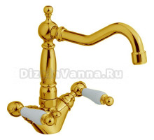 Смеситель Cisal Arcana Toscana на 1 отверстие для раковины, с донным клапаном, цвет золото/белый