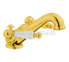 Смеситель Cisal Arcana Toscana для раковины на 1 отверстие, с донным клапаном, цвет золото/белый