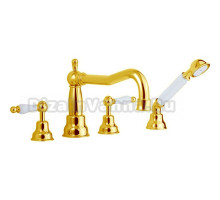 Смеситель Cisal Arcana Toscana на борт ванны на 4 отверстия, цвет золото/белый