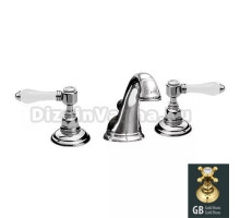 Смеситель Nicolazzi P.M. Blanc 1408GB78 для раковины на 3 отверстия, гальваническое золото, ручка белая керамика